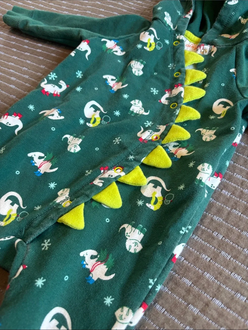 Cat & Jack Baby 3-6M Green Dinosaur Winter Hooded One-Piece Romper